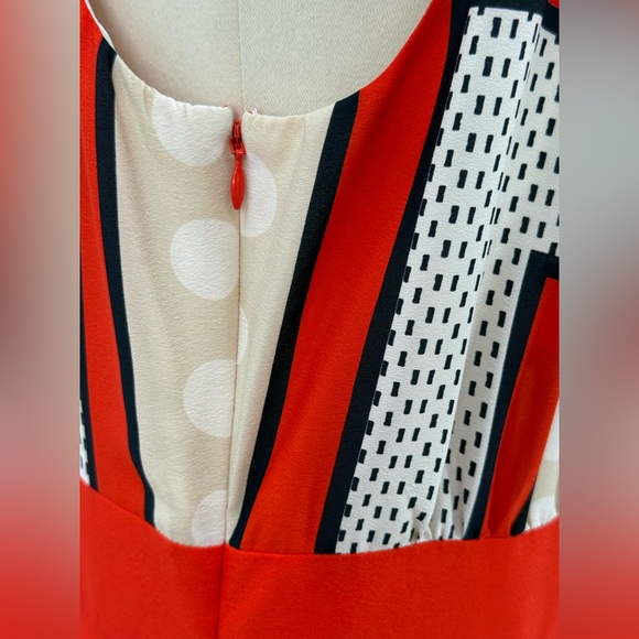 Eliza J Scarf Boho Halter Maxi Dress Red Beige Abstract Geometric Design Size 10 - Picture 7 of 17